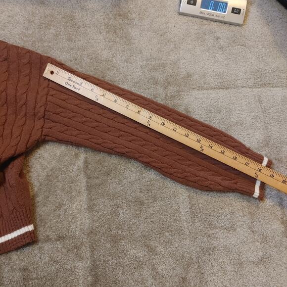 Love Tree Size Medium M Brown White Trim Cropped Sweater y2k Style Big Buttons - Picture 9 of 9